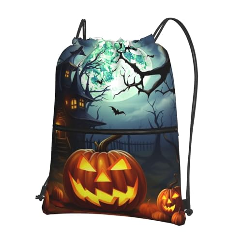 Drawstring Backpack Waterproof Draw String Bag Gym Drawstring Bags Pumpkin Halloween Swim Bag for Men Women