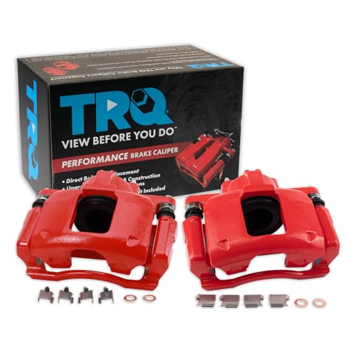 Image of TRQ Performance Front Driver and Passenger Side Brake Caliper Set Compatible with 07-17 Jeep Wrangler without Heavy Duty Brakes 08-16 Chrysler Town and Country with Single Piston Front Calipers