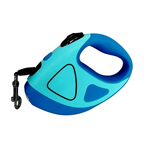 Correa retráctil para perro flexible con linterna, correa de perro extensible, 360°, cinta de nailon gruesa, 5 m para perros pequeños y grandes de hasta 50 kg (L, azul)