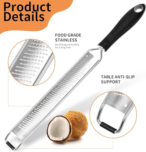 Lemon Zester & Heavy Duty Cheese Grater - Vegetable, Garlic, Nutmeg, Chocolate, Fruits, Ginger Shredder - Stainless Steel (Black) - image 7