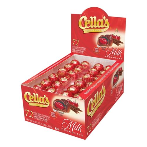 Premium Milk Chocolate Cherry Cordials Individually Wrapped Candies in 72-Count Display Box Covered Cherries, Full Size (Milk Chocolate)