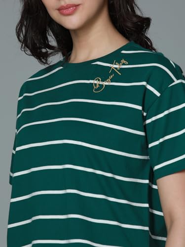 Image of HIGH STAR Women's Cotton Striped Oversized Fit T-Shirt