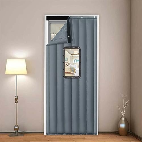 Cortina de puerta con aislamiento térmico con paneles visibles, resistente a la intemperie, cierre automático, puertas divisoras para cocina, ático, sótano, balcón, reducción de ruido, material