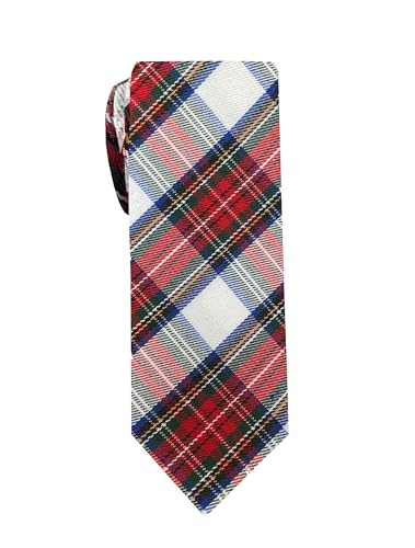 Remo Sartori   Corbata estrecha Slim de lana escocesa tartán, fabricada en Italia, para hombre, Color blanco., talla unica