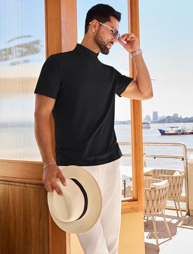 Vssjavun Men's Mock Turtleneck T Shirt Short Sleeve Soft Casual Pullover Top Slim fit Solid Basic Undershirts4