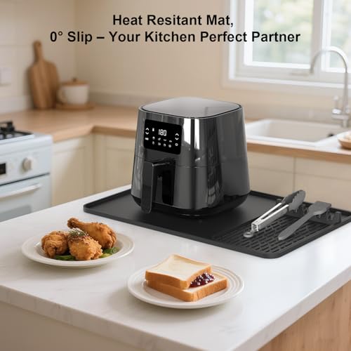Image of Silicone Heat Resistant Mats for Countertop,24x16 Inch Air Fryer Mat with Kitchen Accessories Holder Pad for Microwave /Oven,Compatible with Ninja /Cosori /Chefman /Toshiba,Kitchen Countertop Protector