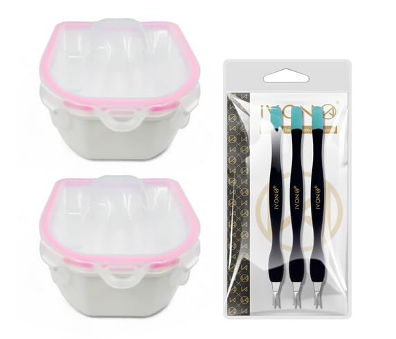 IVON 2pcs Nagelschale & 3pcs Cuticle Pusher, Soak Off Gel Polish Remover Maniküreschale und Rubber Tip Cuticle Pusher