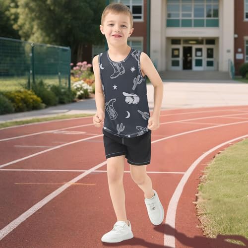 JUNZAN Western Style Boys Tank Tops Sleeveless Casual Vest Tees Comfy Summer Basic Soft Workout Outfits for Workout Swim 3T 5