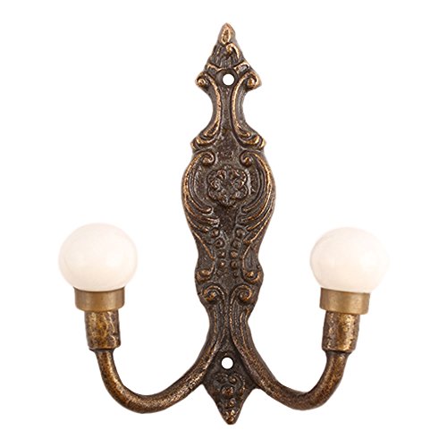 Image of Indian-Shelf 4 Piece White Ceramic Double Wall Hooks for Coats Bags Towel
