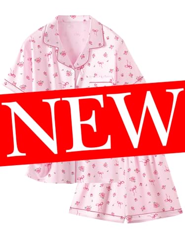 Image of Schbbbta Women Pajamas Set, 2 Pieces Satin Silk Button Down Pjs Short Sleeve Outfits Loungewear