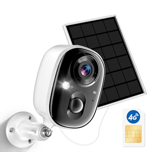 4G LTE Cellular Security Camera No WiFi Wireless Outdoor Solar Powered Waterproof 2K Color Night Vision PIR Motion Sensor 2 Way Talk Built in Sim Card for Bird Feeder Jobsite Farm Ranch Cabin RV