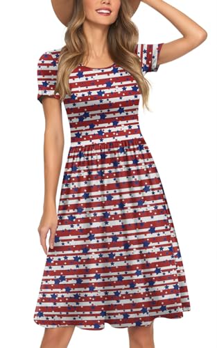 Image of Womens Short Sleeve Empire Waist Dresses Casual Summer Dress with Pockets