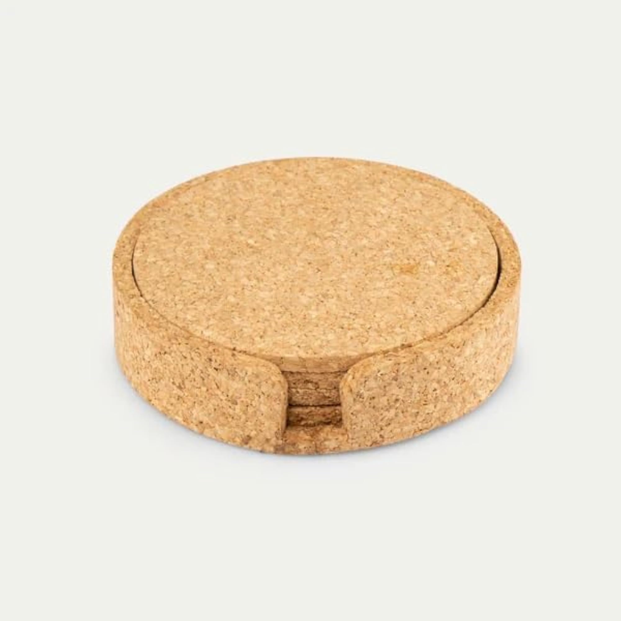 Natural Cork Coasters with Stand, Set of 4