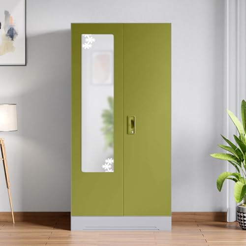 Image of Godrej Interio Almirah Slimline 2-Door Steel Almirah, Cupboard for Clothes (Textured Green Leaf), 1-Year Warranty, 4 Shelves, 1 Drawer, 1 Locker, Star Design Mirror