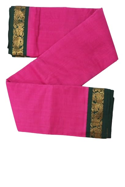 Image of Indian Traditional pure cotton Gadwall Saree for Women, Light pink Colour and green Border
