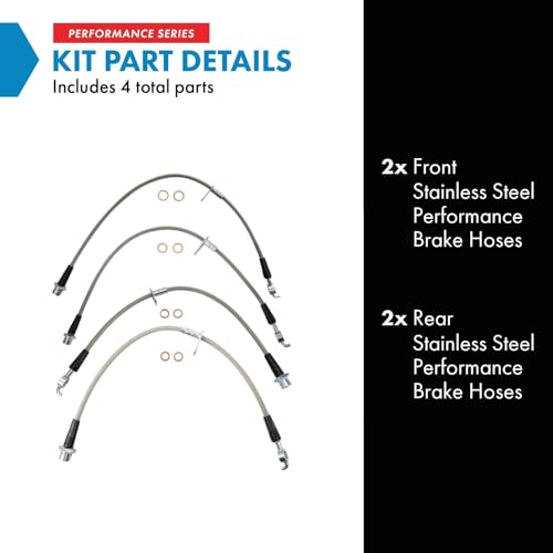 Image of TRQ Performance Front and Rear Brake Hose Set Compatible with 05-12 Avalon 07-11 Camry