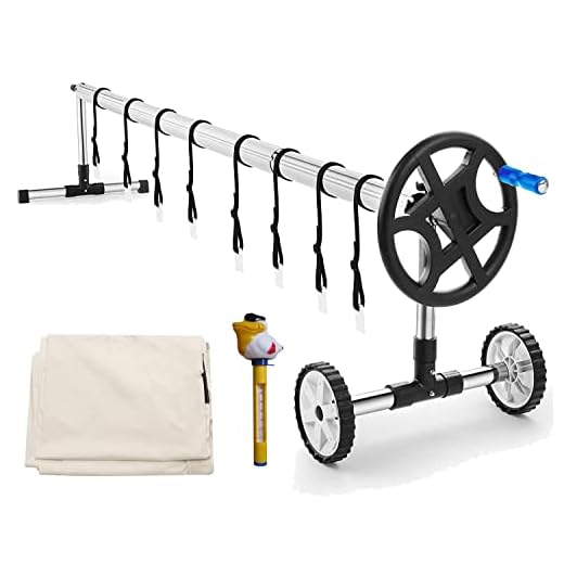 Nollapo 18 FT Pool Solar Cover Reel Set Above Ground Pool, Aluminum Swimming Inground Cover Roller with 1 Thermometer and 1 Reel Cover for Swimming Pool Solar Cover
