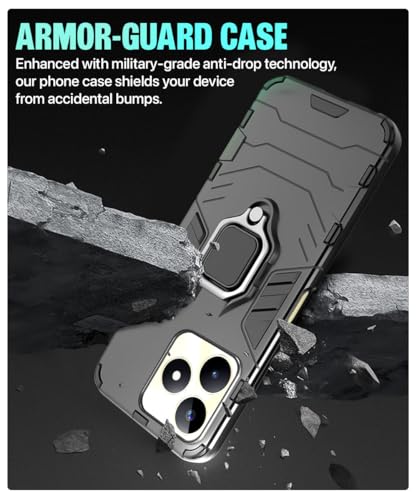 Image of WOW IMAGINE Shock Proof Back Case Mobile Cover for Realme Narzo N53 | Realme C53 | Realme C51 | Back Cover Case (Tough Armor | Hybrid PC + TPU | Ring Holder & in-Built Kickstand | Black)