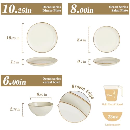 Famiware Dinnerware Sets for 4, Ocean Round 12-Piece Kitchen Plates and Bowls Sets, Microwave and Dishwasher Safe, Scratch Resistant, Vanilla White - Image 3