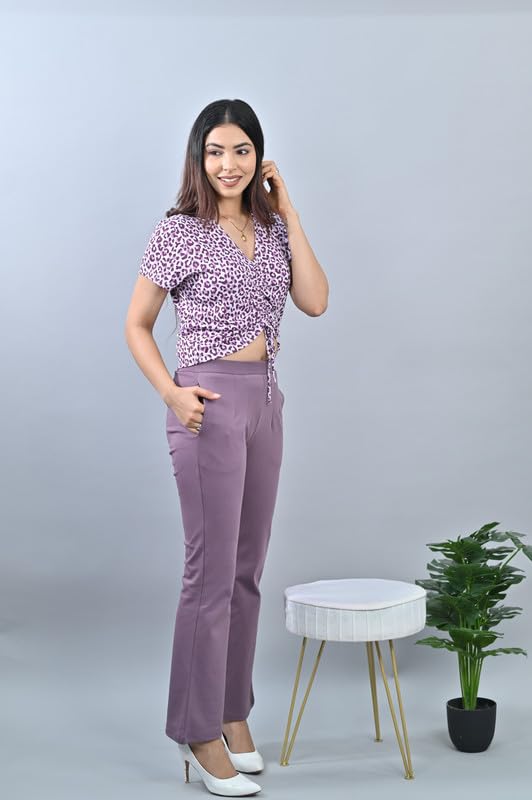 Image of Mlada Bootcut Flare Pants for Women Stretch Cotton Knit Boot Cut Mid Waist Flared Trouser Elastic Waist Band Utility Pockets for Formal Office Work Wear,Travel-Regular /Plus Size