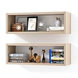 Kaboon 24in Floating Cube Shelves Set of 2, Display Shelves Wall Mount, Decorative Hanging Shelves for Kitchen Living Room Office,(Grey Oak, Rectangle 2 Cubes)