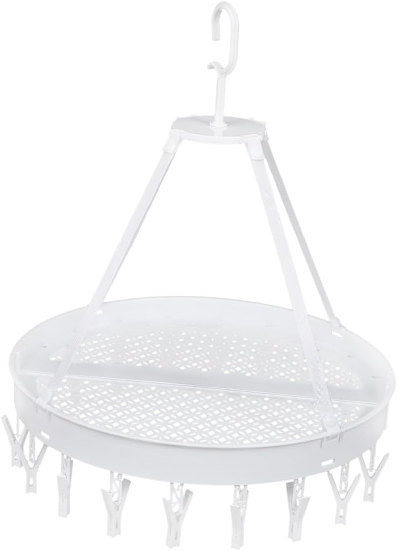 Windproof Foldable Clothes Drying Hanger Rack for Bras Socks Underwear Single-Layer White Balcony Laundry Storage Organizer