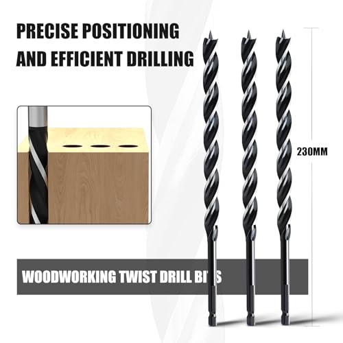 hsawbit Wood Drill Bits, 3pcs x 12mm x 230mm Auger Drill Bit Extra Long Drill Bits Wood Plastic, Drywall Woodworking Hole Drill Bit - Image 2