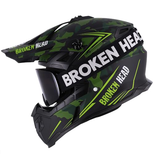Broken Head Squadron Rebelution Grün Motocross-Helm - Motorrad-Helm Für MX, Sumo - Der Szene Marken-Helm - Camouflage - Größe S (55-56 cm)