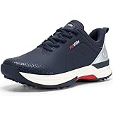 FitVille Extra Wide Men's Golf Shoes Waterproof, Professional No-Slip Spiked Golf Shoes with Arch Support(Dark Blue/Sliver, 13 X-Wide)