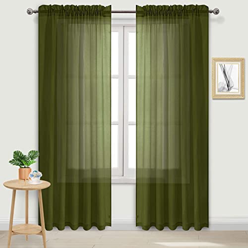 DWCN 60 Inch Wide Olive Green Sheer Curtains 84 Inch Long 2 Panels