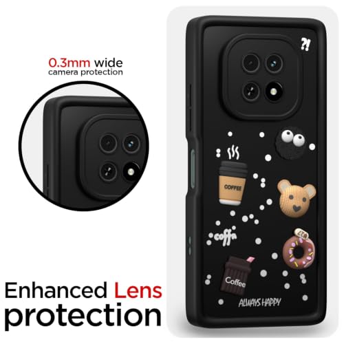 Image of Bintage Cute Fun Taddy Cartoon 3D Ball Bear Milk Donut Coffee Cup Silicon Case Full Body & Camera Protection Back Cover Compatible for Realme C63 5G - Black