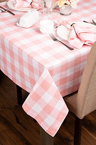 Dii Buffalo Check Collection, Classic Farmhouse Tablecloth, Tablecloth, 52X52, Pink & White #TOP5