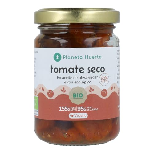 PLANETA HUERTO | Tomate Seco en Aceite de Oliva Virgen Extra Ecológico 155 g, Condimento Mediterráneo BIO -Tomate Seco Ideal para Ensaladas, Pastas y Tostas