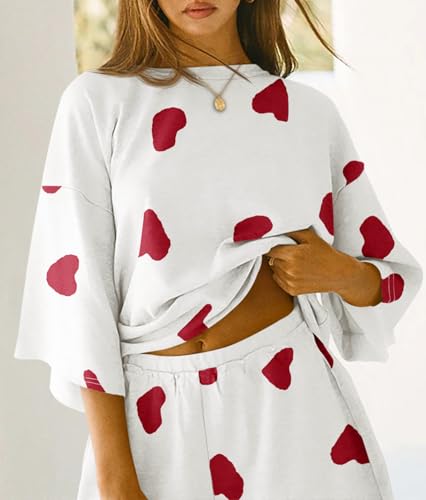 Image of Tankaneo Womens Pajama Sets 3 /4 Sleeve Oversized Tops & Loose Fit Shorts Lounge Set with Pockets Loungewear