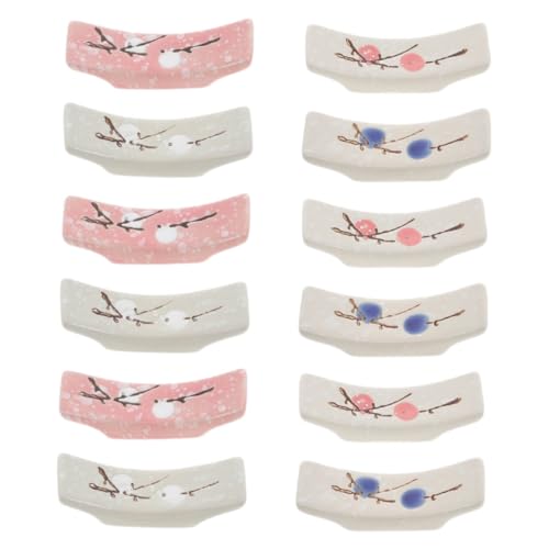 HOUDERCO 12個 日式和風セラミック箸置き 粉青赤青各 ファミリー用箸 スプーンホルダー 食卓を彩る精巧な製カトラリーレスト