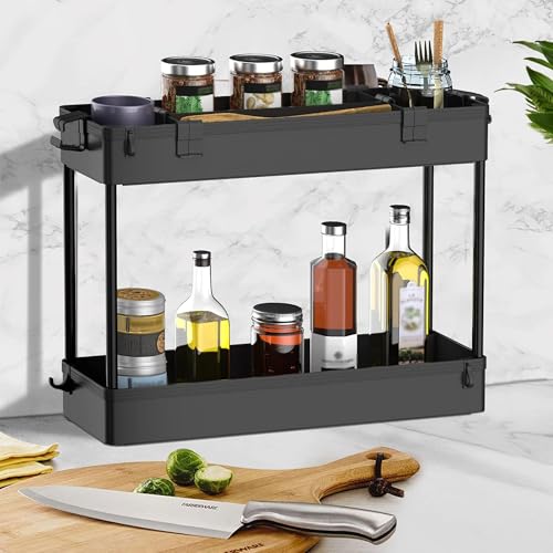 Image of SPACELEAD 2-piece Set Slim Storage Cart 3 Tier,Bathroom Organizer Rolling Utility,Mobile Shelving Unit Slide Out for Office, Kitchen, Laundry Room & Narrow Places