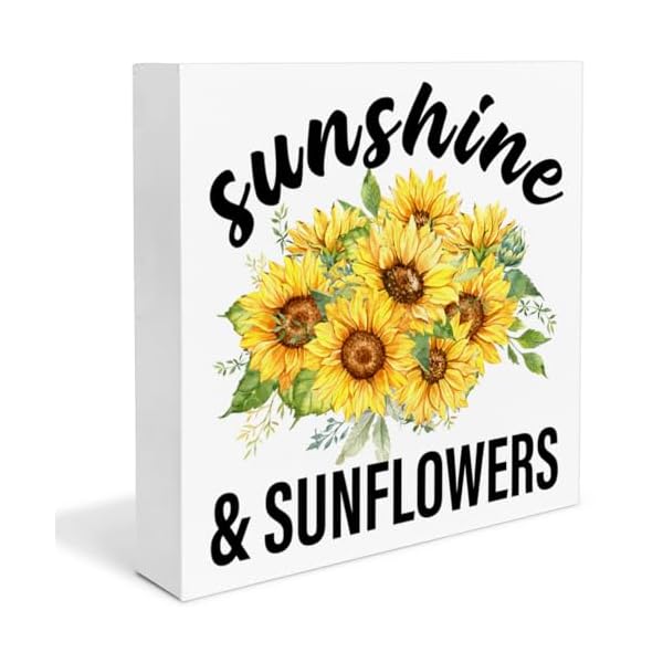 Spring summer decor sunflowers sunshine wood block sign farmhouse home desk table shelf decoration spring gift  urban country home decor
