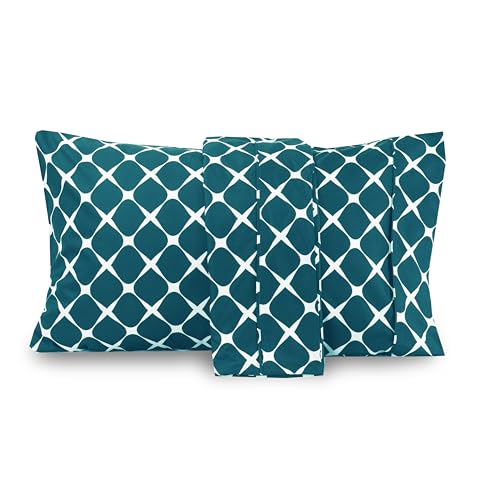 Image of Elegant Comfort Luxury Ultra-Soft 2-Piece Pillowcase Set - 1500 Premium Hotel Quality Microfiber Double Brushed - Wrinkle Resistant, Standard /Queen, Bloomingdale Pattern Teal