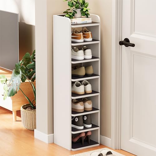 Étagère à chaussures étroite verticale grande capacité blanc bois de santal - 3