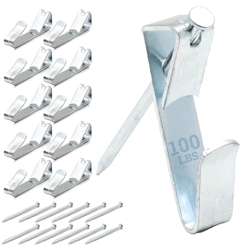 PHS 100 lb Picture Hangers for Drywall - Heavy Duty Mirror and Picture Hanging Hooks with Nails - Professional Frame Hardware Kit for Wall Art - 10 Pack