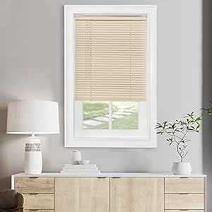 Cordless Light Filtering Mini Blind – 36 Inch Width, 48 Inch Length, 1″ Slat Size – Alabaster – Cordless GII Morningstar Horizontal Windows Blinds for Interior by Achim Home Decor