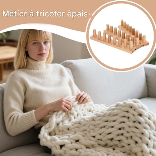 Kit métier à tricoter débutant avec gros fils de laine pour couverture et coussin - 3