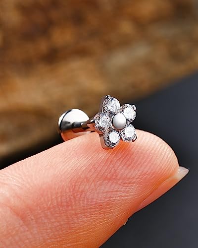 Jewseen G23 Titanium Cartilage Studs 16G Helix Earrings Flat Back Stud CZ Cartilage Earrings Opal Lip Rings Threadless Push in Lip Stud Medusa Monroe Piercing Jewelry Tragus Conch Nose Piercing2