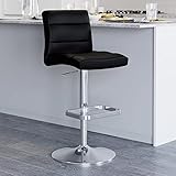 Zuri Furniture Modern Adjustable Height Black Lush Bar Stool with Polished Chrome Round Base