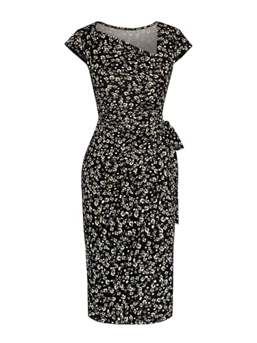 Image of Women's Vintage Cap Sleeves Asymmetrical Neckline Sheath Bodycon Casual Work Cocktail Party Pencil Faux Wrap Dresses
