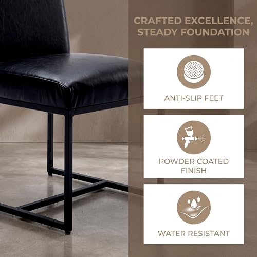 Image of HNY Modern Dining Chairs Set of 2, Upholstered Leather Dining Room Chairs with Ergonomic Back & Metal Frame for Home, Kitchen, Apartment, Black