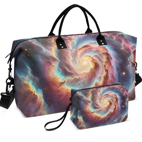 Spiral Nebula Rainbow Galaxy Duffel Bags for Traveling Toiletry Bag Set of 2, Design Women Luggage Bag Overnight Bags