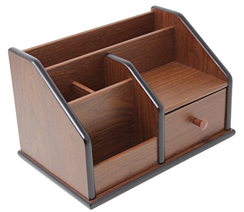 Cherry Brown Office Wooden Desk Organizer with 1 Drawer and Multiple Shelves/Racks for Office Supplies and Desk Accessories - Can be Used on Desktop|Table|Counter in Kitchen or Work Space