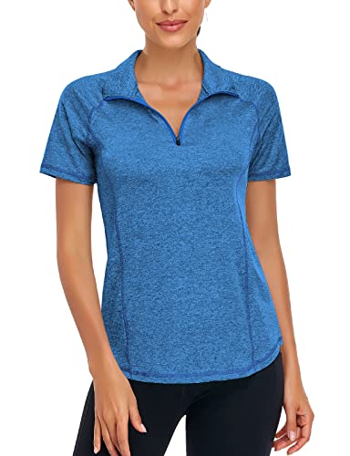 Luranee Dry Fit Shirts Women, Luranee V Neck Collared Polo Shirts Athletic Short Sleeve Tennis Volleyball Tops Breathable Moisture Wicking Exercise Running Yoga Workout Pullover Stretchy Polyester Tshirts L thumb #1