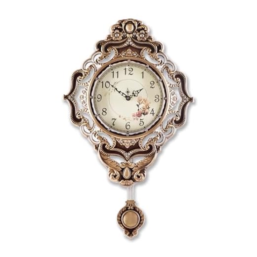 Aero Snail Retro Wall Clock with Pendulum, European Victoria Mid Century Style, Battery Operated Large Metal Silent Clock for Living Bedroom Wall Vintage Decor - Brown